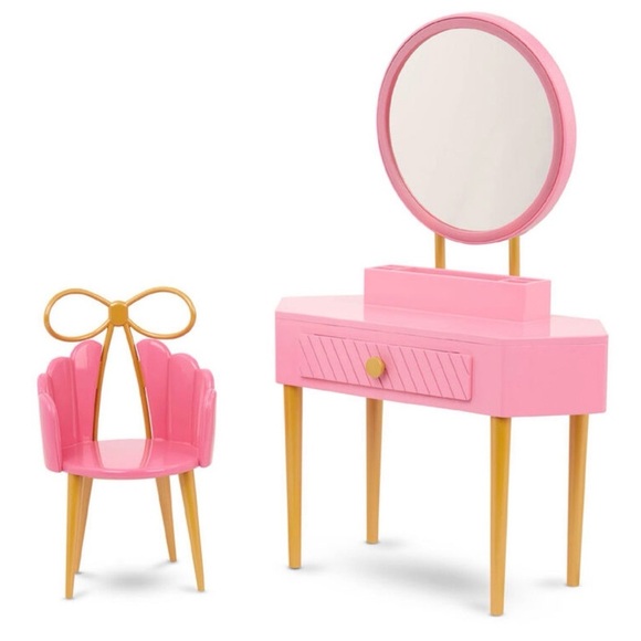 Our Generation Other - 18” OG Vanity Set Pink/Gold Table and Chair set (no accessories included)